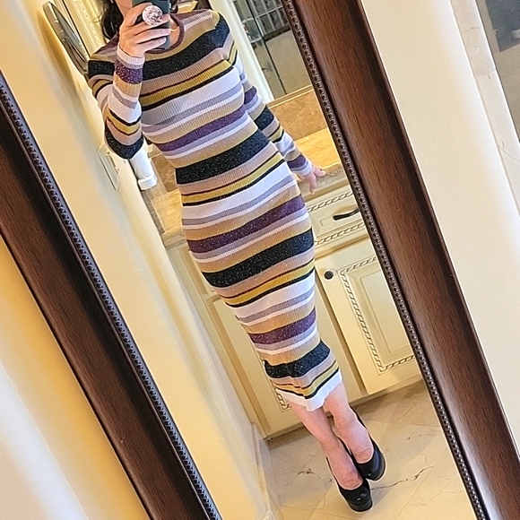 Chaser Veda Striped Multicolor Long Sleeve Sweater Dress w/ Sparkle, S - Picture 9 of 16